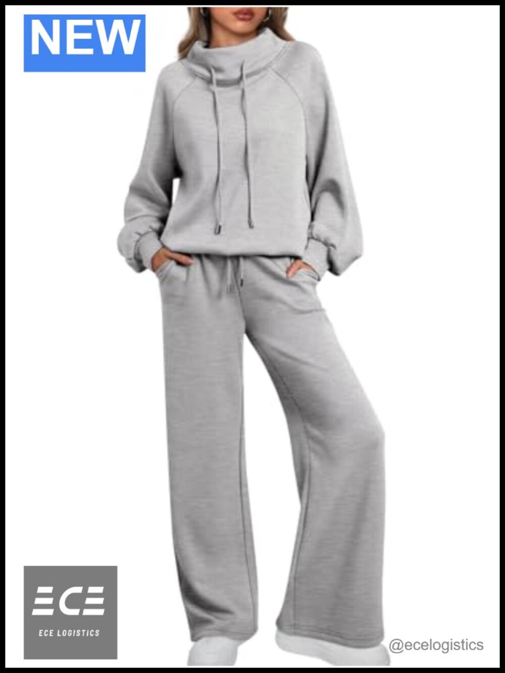 Mock Neck 2 Piece Lounge Sweat Set Wide Leg Pants Travel Set